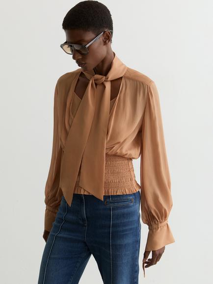 Reiss Phoebe V-Neck Shirred Waist Top, Rust Orange - view 2, Rust Orange