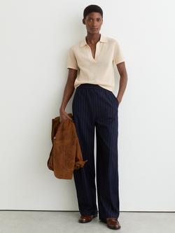 Reiss Pippa Open Knit Polo Shirt, Ivory - view 2, Ivory