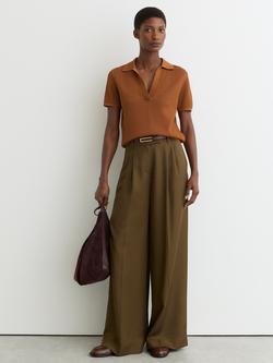 Reiss Pippa Ribbed Polo Knit Top, Rust Orange, Rust Orange