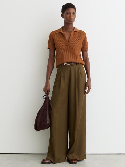 Reiss Pippa Ribbed Polo Knit Top, Rust Orange, Rust Orange