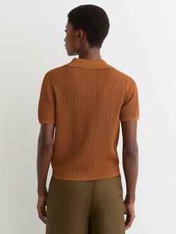 Reiss Pippa Ribbed Polo Knit Top, Rust Orange - view 2, Rust Orange