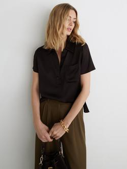 Reiss Polly Pocket Detail Pure Silk Top, Chocolate Brown, Chocolate Brown