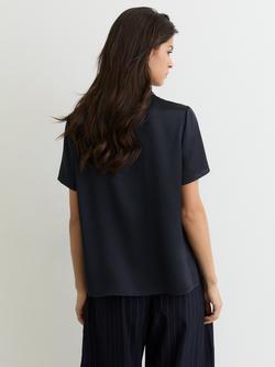 Reiss Polly Pocket Detail Pure Silk Shirt, Navy - view 2, Navy
