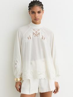 Reiss Rae Cutwork Embroidered Top, Cream, Cream