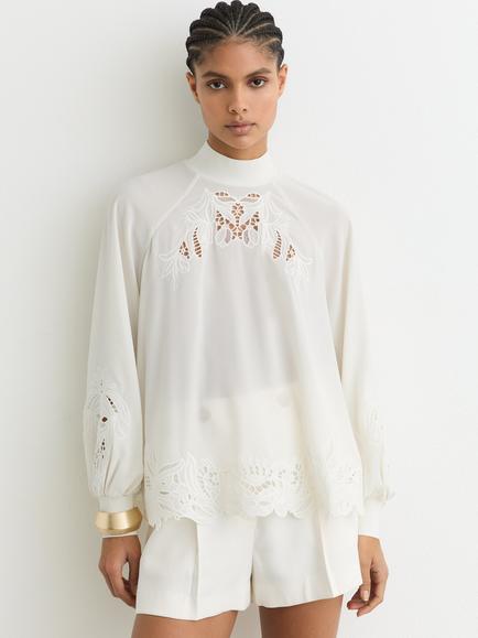Reiss Rae Cutwork Embroidered Top, Cream, Cream