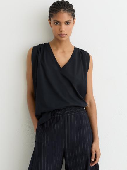 Reiss Renee Gathered Shoulder T-Shirt, Navy, Navy