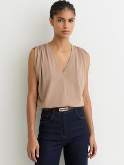Reiss Renee V-Neck Top, Taupe Neutral, Taupe Neutral
