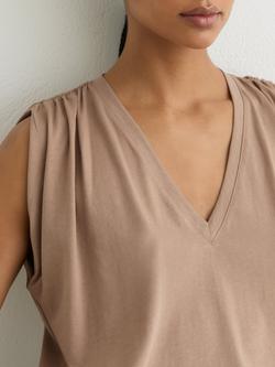Reiss Renee V-Neck Top, Taupe Neutral - view 2, Taupe Neutral