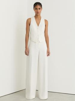 Reiss Alyx Linen Rich Wide Leg Trousers, White, White
