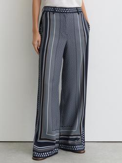 Reiss Anna Mixed Print Wide Leg Trousers, Navy, Navy