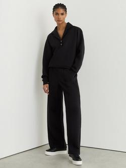 Reiss Petite Bella Premium Interlock Wide Leg Joggers, Black, Black