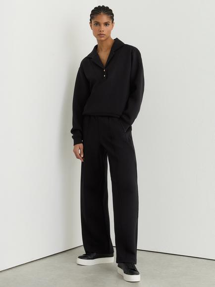 Reiss Petite Bella Premium Interlock Wide Leg Joggers, Black