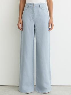 Reiss Petite Carmen Linen Blend Wide Leg Trousers, Blue
