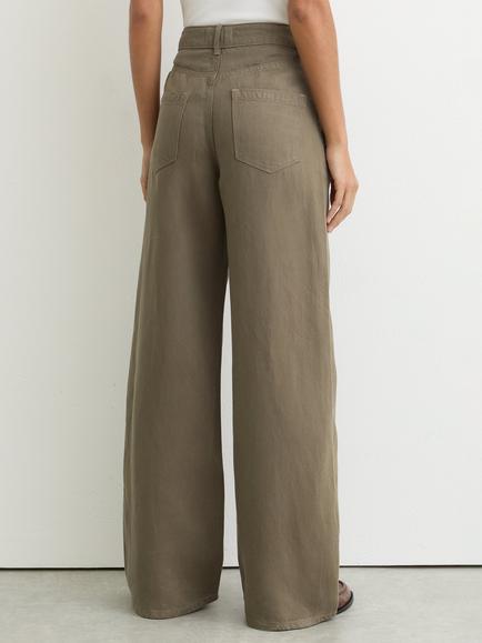 Reiss Carmen Linen Blend Wide Leg Trousers, Khaki Green - view 2, Khaki Green