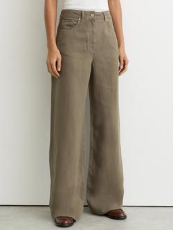 Reiss Petite Carmen Linen Blend Wide Leg Trousers, Khaki Green