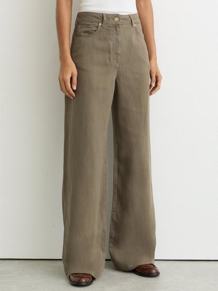 Reiss Petite Carmen Linen Blend Wide Leg Trousers, Khaki Green