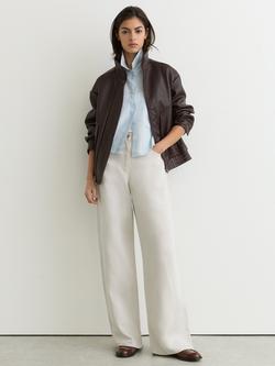 Reiss Petite Carmen Linen Blend Wide Leg Trousers, Neutral, Neutral