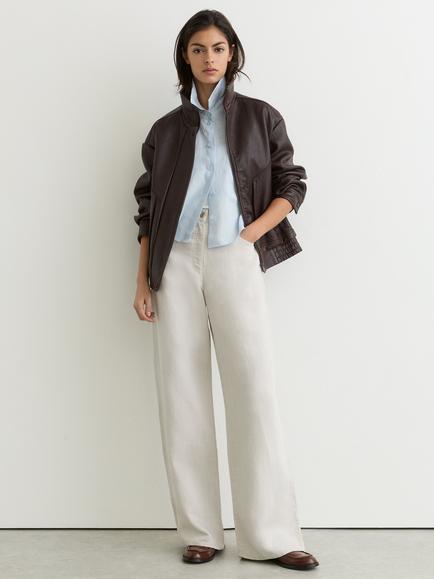 Reiss Petite Carmen Linen Blend Wide Leg Trousers, Neutral, Neutral
