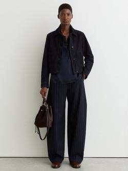 Reiss Elle Pinstripe Barrel Leg Trousers, Navy, Navy