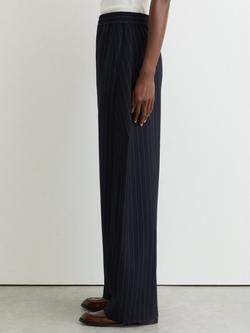 Reiss Elle Pinstripe Barrel Leg Trousers, Navy - view 2, Navy