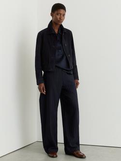 Reiss Petite Elle Pinstripe Barrel Leg Trousers, Navy, Navy
