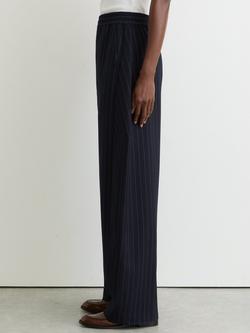 Reiss Petite Elle Pinstripe Barrel Leg Trousers, Navy - view 2, Navy