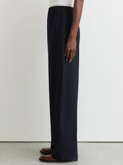 Reiss Petite Elle Pinstripe Barrel Leg Trousers, Navy - view 2, Navy