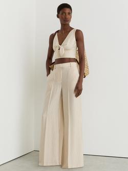 Reiss Jayce Pinstripe Wide Leg Trousers, Cream/Black, Cream/Black