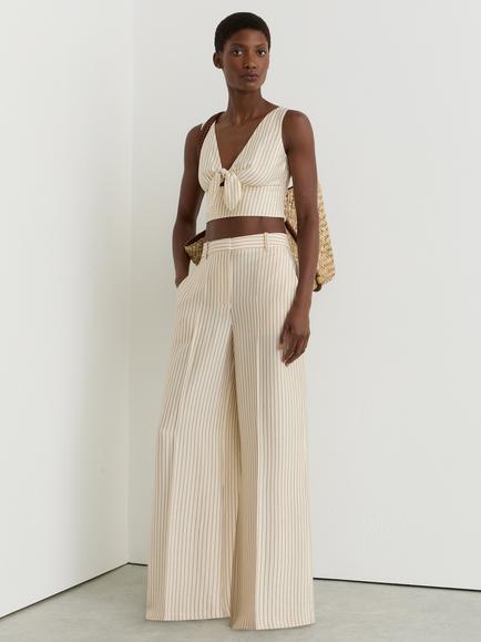 Reiss Jayce Pinstripe Wide Leg Trousers, Cream/Black, Cream/Black