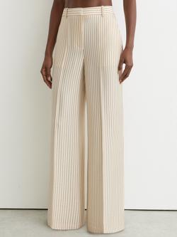 Reiss Jayce Pinstripe Wide Leg Trousers, Cream/Black - view 2, Cream/Black