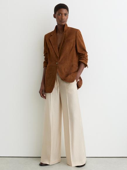Reiss Petite Jayce Pinstripe Wide Leg Trousers, Cream/Black, Cream/Black