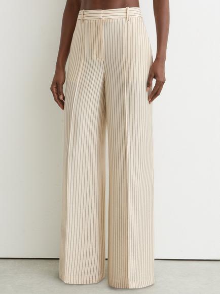 Reiss Petite Jayce Pinstripe Wide Leg Trousers, Cream/Black - view 2, Cream/Black