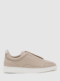 Reiss Henry Leather Elasticated Trainers, Light Taupe Brown, Light Taupe Brown