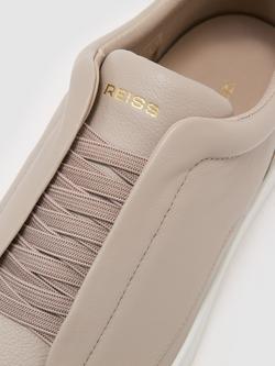 Reiss Henry Leather Elasticated Trainers, Light Taupe Brown - view 2, Light Taupe Brown