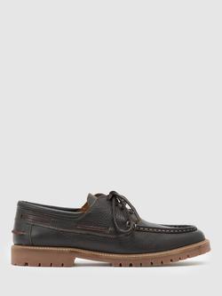 Reiss Clark Leather Chunky Sole Boat Shoes, Dark Brown, Dark Brown