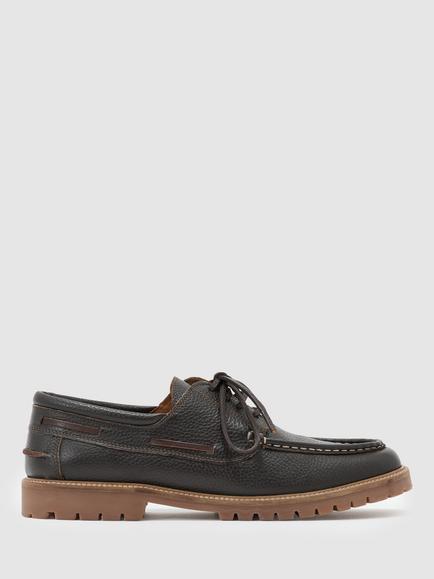 Reiss Clark Leather Chunky Sole Boat Shoes, Dark Brown, Dark Brown