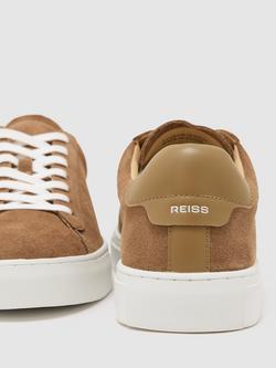 Reiss Finley Suede Lace-Up Trainers, Camel - view 2, Camel