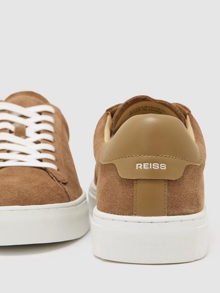 Reiss Finley Suede Lace-Up Trainers, Camel - view 2, Camel