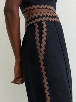 Reiss Mila Ric Rac Trim Pure Linen Trousers, Navy/Brown - view 2, Navy/Brown