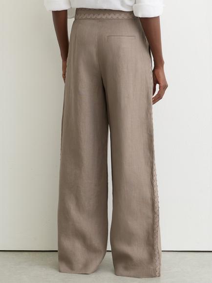 Reiss Mila Ric Rac Trim Pure Linen Trousers, Taupe Neutral - view 2, Taupe Neutral