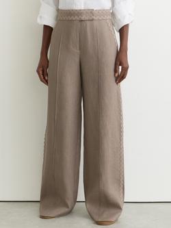 Reiss Petite Mila Ric Rac Trim Pure Linen Trousers, Taupe Neutral, Taupe Neutral
