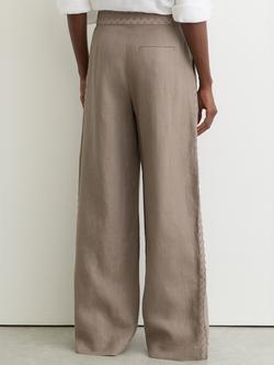 Reiss Petite Mila Ric Rac Trim Pure Linen Trousers, Taupe Neutral - view 2, Taupe Neutral