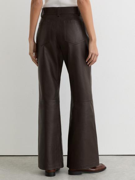 Reiss Priya Flared Leather Trousers, Chocolate Brown - view 2, Chocolate Brown