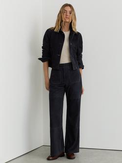 Reiss Petite Priya Pure Suede Flared Trousers, Navy, Navy