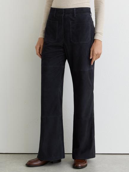 Reiss Petite Priya Pure Suede Flared Trousers, Navy, Navy