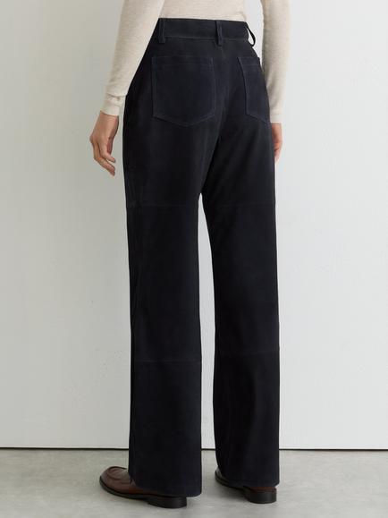 Reiss Petite Priya Pure Suede Flared Trousers, Navy - view 2, Navy