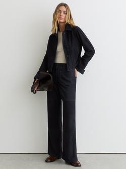 Reiss Priya Pure Suede Flared Trousers, Navy, Navy
