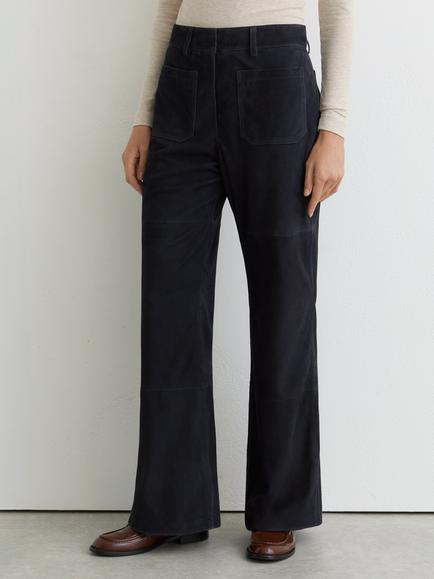 Reiss Priya Pure Suede Flared Trousers, Navy