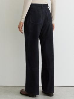 Reiss Priya Pure Suede Flared Trousers, Navy - view 2, Navy