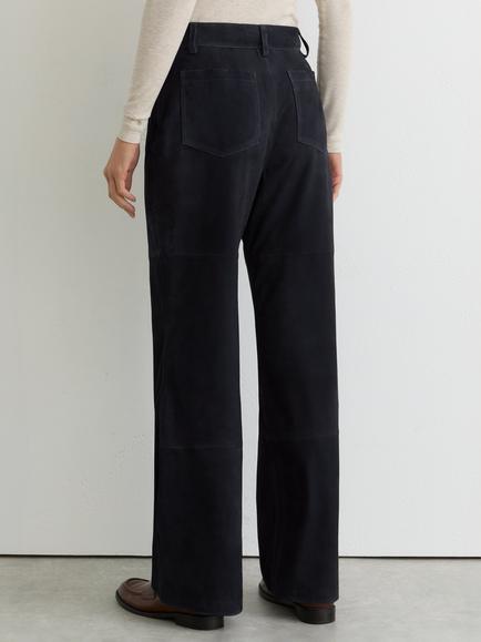 Reiss Priya Pure Suede Flared Trousers - view 2, Navy